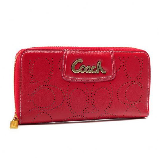 Coach Perforated Logo Large Red Wallets AXQ - Click Image to Close